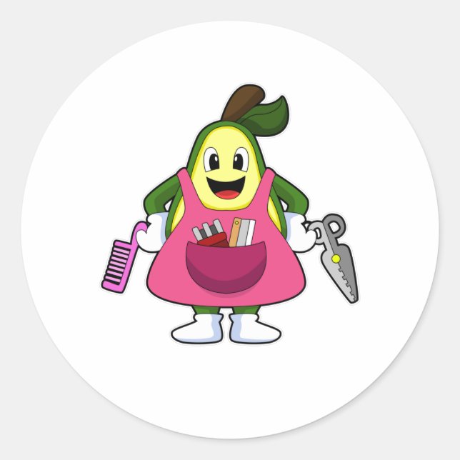 Avocado as Hairdresser with Scissors & Comb Classic Round Sticker (Front)