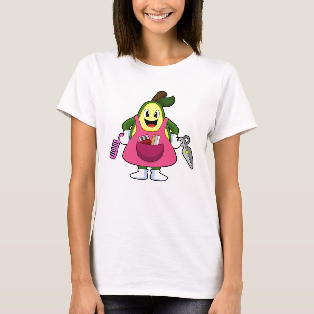 Avocado as Hairdresser with Scissors & Comb T-Shirt (Front)