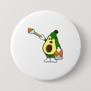 Avocado as Painter with Paint brush 3 Inch Round Button