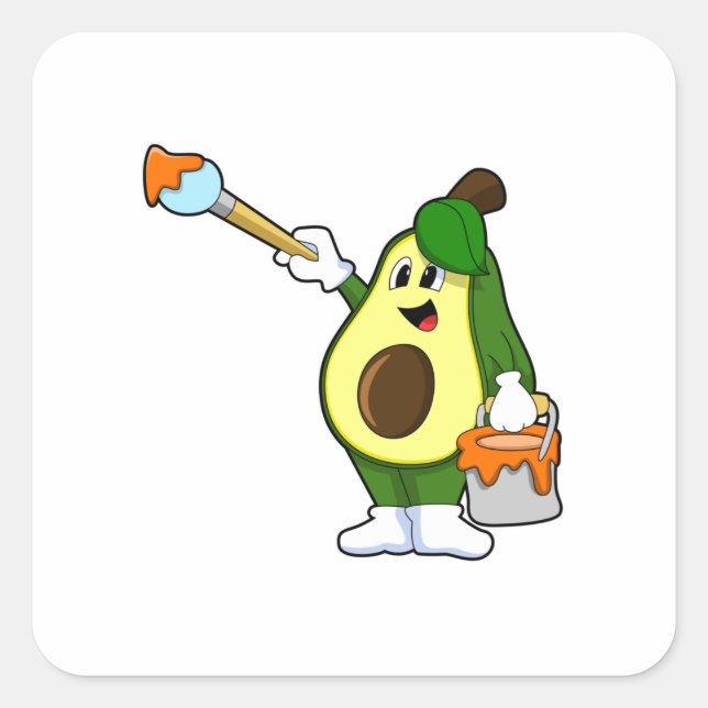 Avocado as Painter with Paint brush Square Sticker (Front)