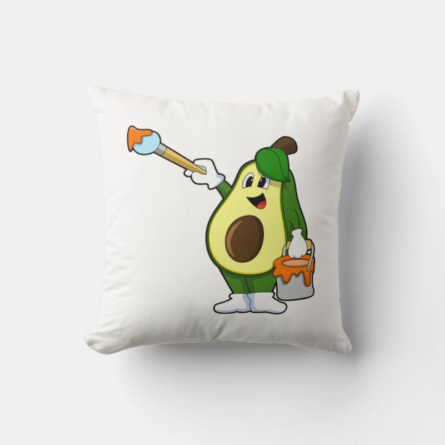Avocado as Painter with Paint brush Throw Pillow (Front)