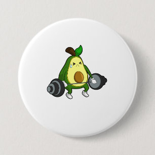 Avocado at Fitness with Barbell 3 Inch Round Button