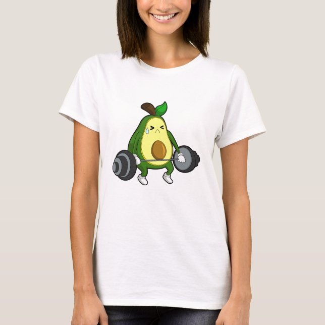 Avocado at Fitness with Barbell T-Shirt (Front)