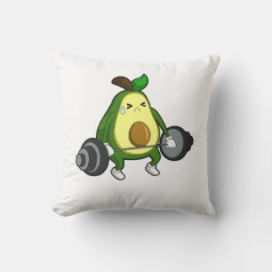 Avocado at Fitness with Barbell Throw Pillow