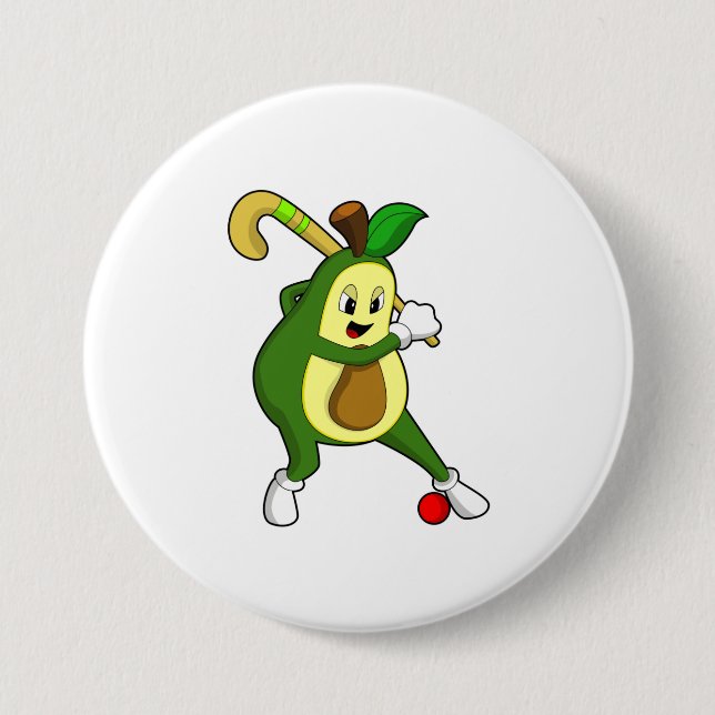 Avocado at Hockey with Hockey bat 3 Inch Round Button (Front)