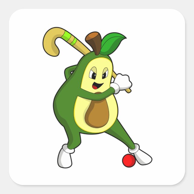 Avocado at Hockey with Hockey bat Square Sticker (Front)