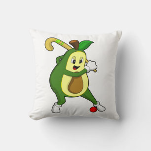 Avocado at Hockey with Hockey bat Throw Pillow