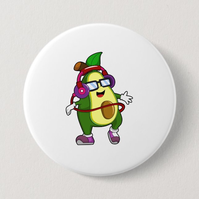 Avocado at Music with Headphone 3 Inch Round Button (Front)