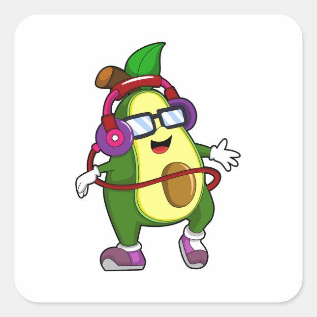 Avocado at Music with Headphone Square Sticker (Front)