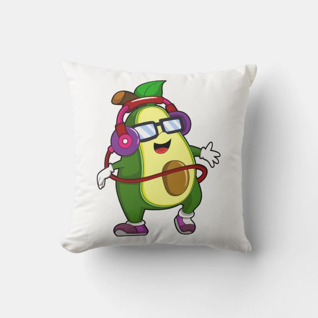 Avocado at Music with Headphone Throw Pillow (Front)