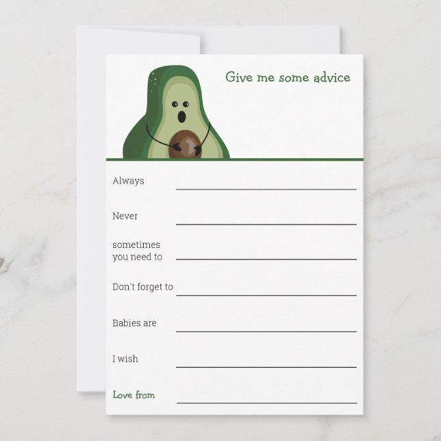 Avocado baby shower advice game  invitation (Front)