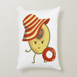 Avocado beach girl with sun hat and swim ring accent pillow