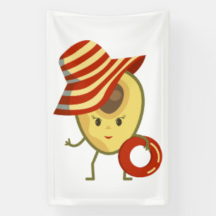 Avocado beach girl with sun hat and swim ring banner