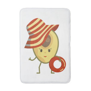 Avocado beach girl with sun hat and swim ring bath mat