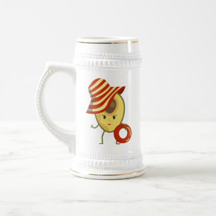 Avocado beach girl with sun hat and swim ring beer stein