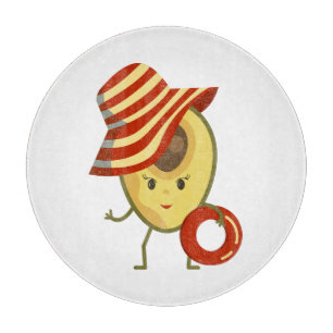 Avocado beach girl with sun hat and swim ring cutting board