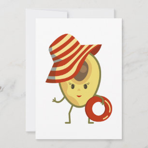 Avocado beach girl with sun hat and swim ring invitation