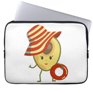 Avocado beach girl with sun hat and swim ring laptop sleeve