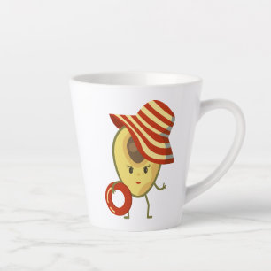 Avocado beach girl with sun hat and swim ring latte mug