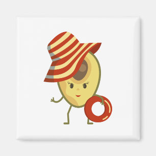 Avocado beach girl with sun hat and swim ring magnet