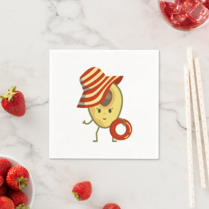 Avocado beach girl with sun hat and swim ring napkin