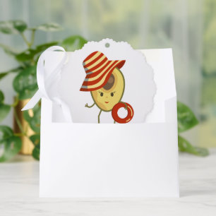 Avocado beach girl with sun hat and swim ring ornament card