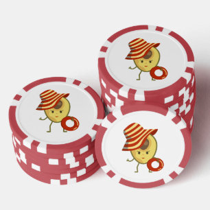 Avocado beach girl with sun hat and swim ring poker chips