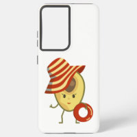 Avocado beach girl with sun hat and swim ring