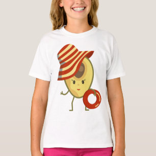 Avocado beach girl with sun hat and swim ring T-Shirt