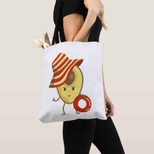 Avocado beach girl with sun hat and swim ring tote bag