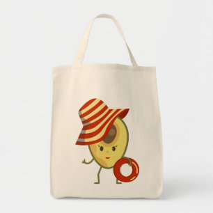 Avocado beach girl with sun hat and swim ring tote bag