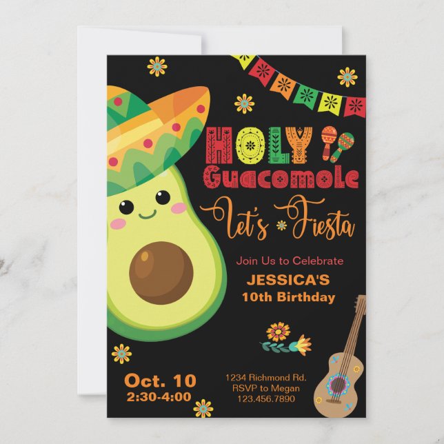 Avocado Birthday Fiesta Party Kids Green Red Invitation (Front)
