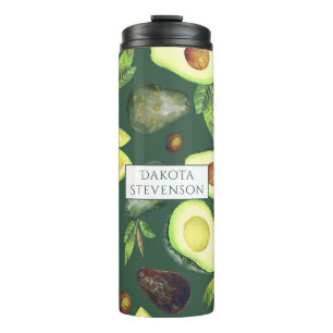 Avocado Blossoms Dark Green Rustic Fruit Pattern Thermal Tumbler