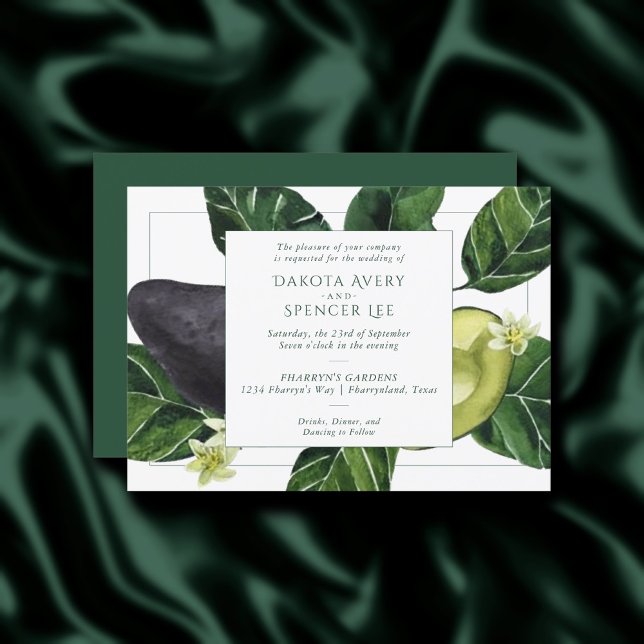 Avocado Blossoms | Dark Green Rustic Fruit Wedding Invitation (Creator Uploaded)