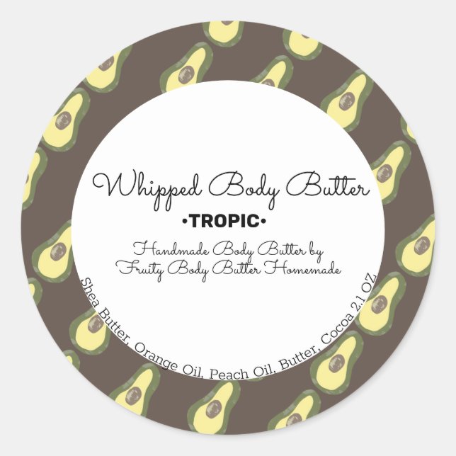 Avocado Body Butter Bath Branding Packaging Classic Round Sticker (Front)