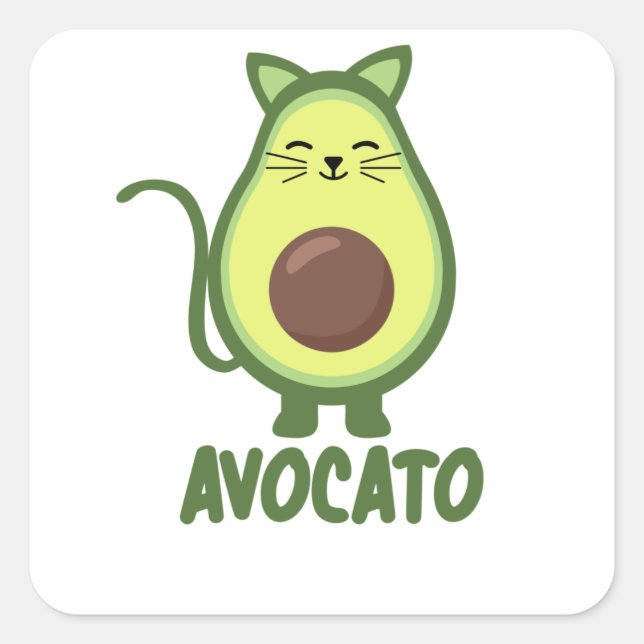 Avocado Cat Funny Food Kitten Avocato Square Sticker (Front)