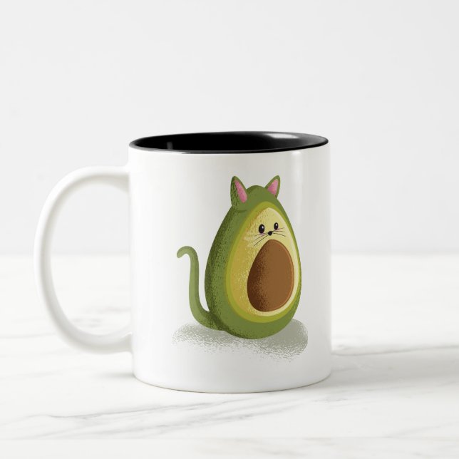 Avocado Cat Two-Tone Coffee Mug (Left)