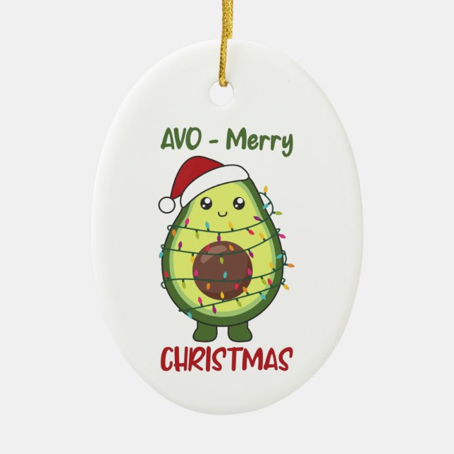 Avocado Christmas Lights Funny Avocados Adult Clot Ceramic Ornament (Front)