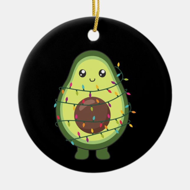Avocado Christmas Lights Funny Avocados Adult Clot Ceramic Ornament (Front)