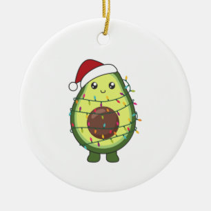 Avocado Christmas Lights Funny Avocados Ceramic Ornament