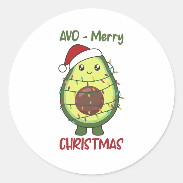 Avocado Christmas Lights Funny Avocados Classic Round Sticker (Front)