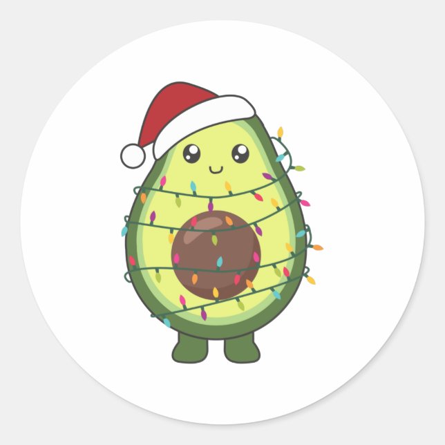 Avocado Christmas Lights Funny Avocados Classic Round Sticker (Front)