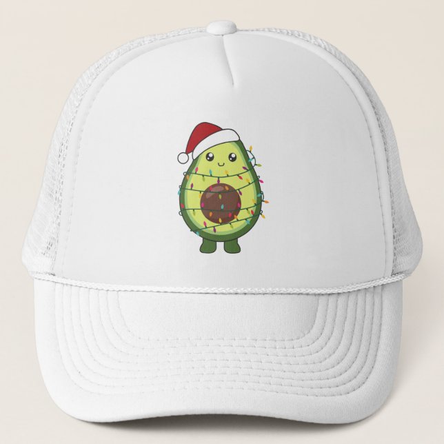 Avocado Christmas Lights Funny Avocados Trucker Hat (Front)
