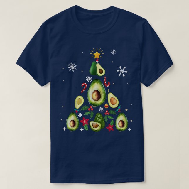 Avocado Christmas Tree Funny Vegan Xmas  T-Shirt (Design Front)