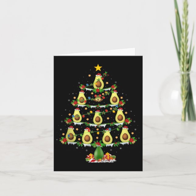 Avocado Christmas Tree Lights Funny Avocado Xmas T Card (Front)