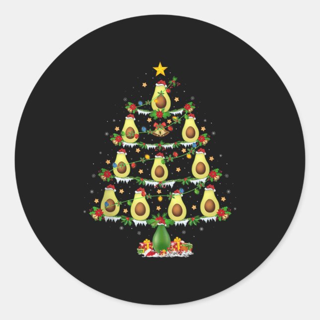 Avocado Christmas Tree Lights Funny Avocado Xmas T Classic Round Sticker (Front)