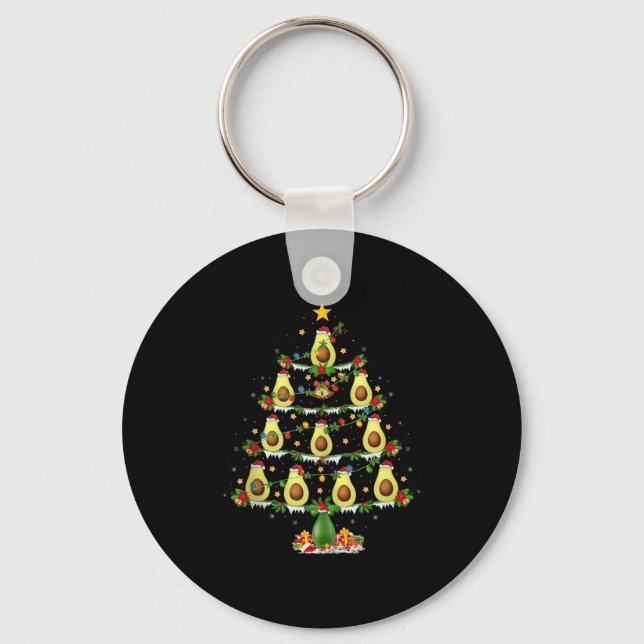 Avocado Christmas Tree Lights Funny Avocado Xmas T Keychain (Front)
