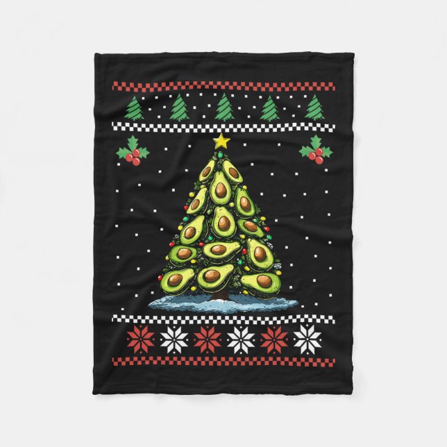 Avocado Christmas Tree Ugly Christmas Sweater Xmas Fleece Blanket (Front)
