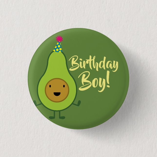 Avocado Cute 1st Birthday Boy Button Pin (Front)