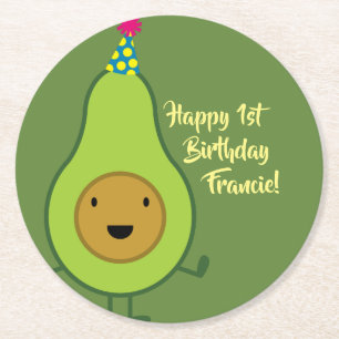 Avocado Cute 1st Birthday Party Coasters